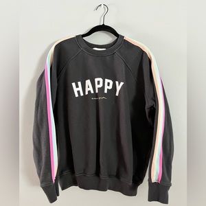 Spiritual Gangster HAPPY Rainbow Stripe Sleeve Sweatshirt Size Medium
